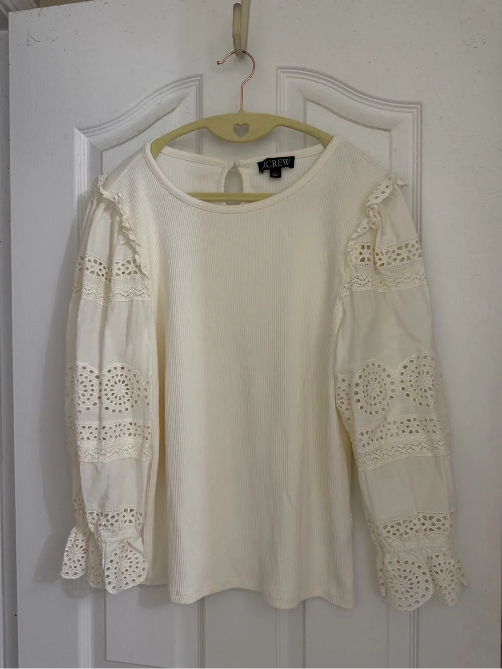 J. Crew Women's White Eyelet Puff Sleeve Top